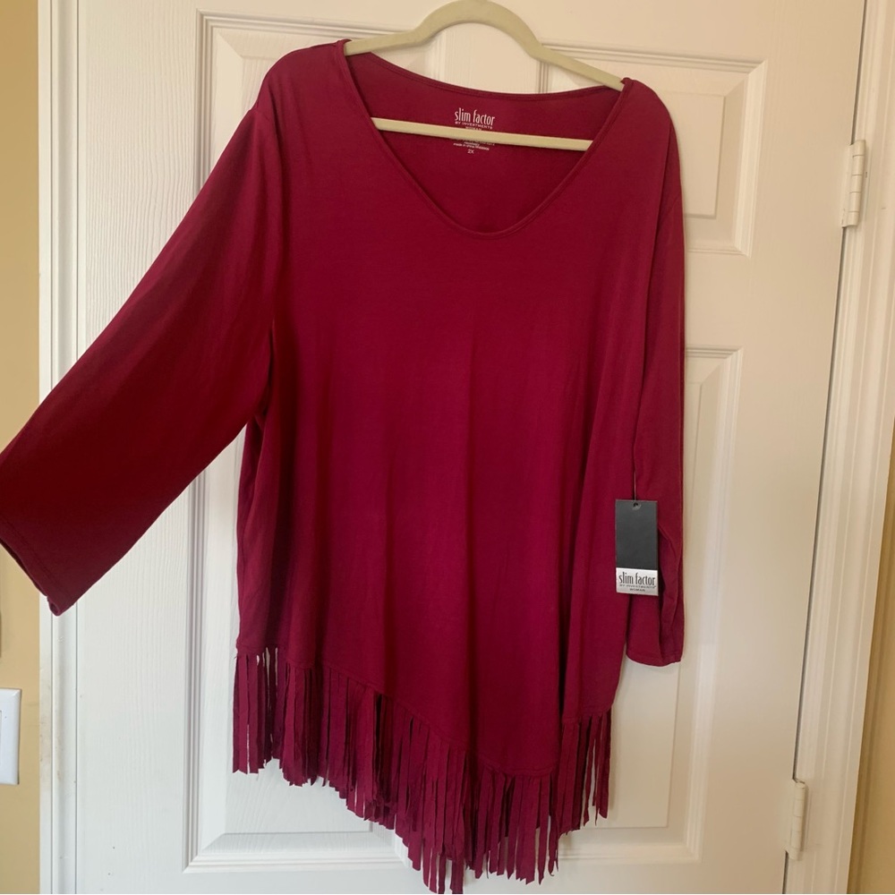 Investments Slim Factor Long Sleeve Rich Red Blouse - Picture 4 of 9